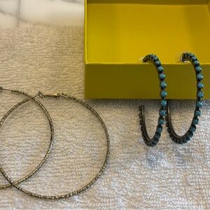 Gold tone large hoops and faux turquoise hoops